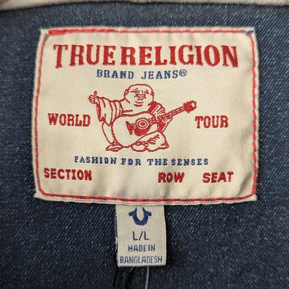 BNWT True Religion UNISEX Adult (Large) Relaxed Denim Trucker Hooded Jean Jacket - Picture 13 of 14